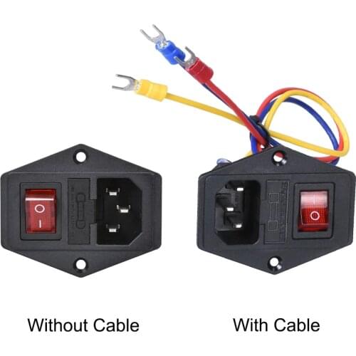 10A 250V Power Switch AC Power Outlet with red triple Rocker Switch tripod feet of copper with fuse For 3D Printer Parts
