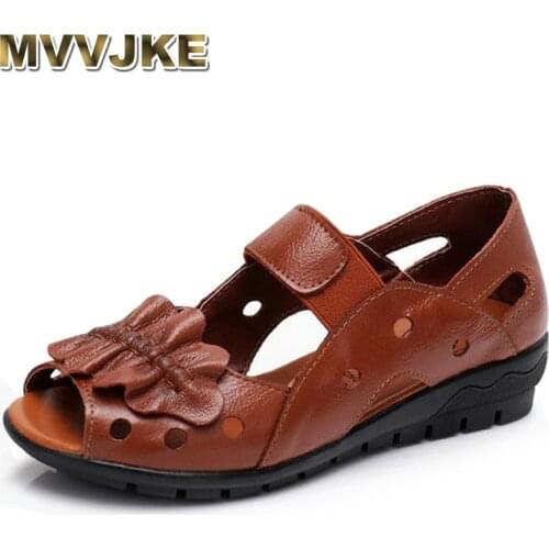 MVVJKE Brand handmade genuine leather women sandals comfortable Wedges women summer shoes mather gladiator sandals