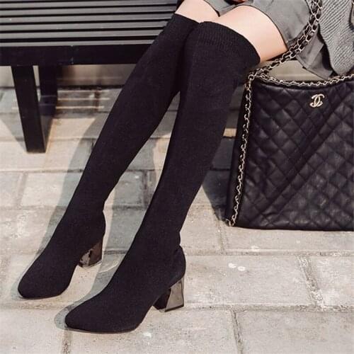 Block Heels for Women Knee High Boots Autumn Winter Boots Women Shoes High Heel Sexy Black Shoes Size 41 High Heels Boots Femme