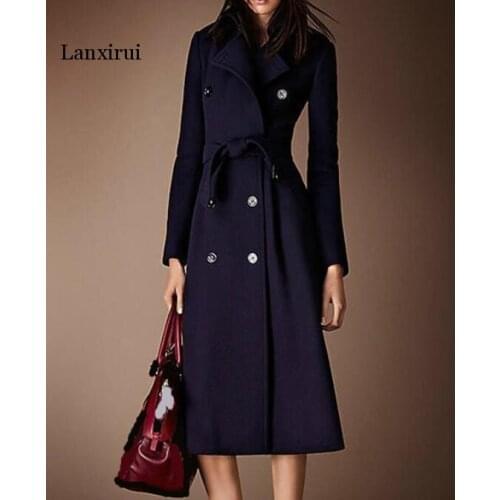 Newest Women Fall / Winter Maxi Long Coat Double breasted A line Slim Overcoat Casacos feminino abrigos mujer