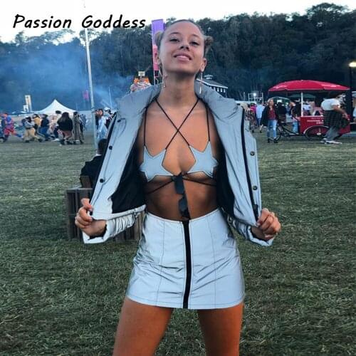 Winter Womens 3 Piece Reflective Thick Jackets Skirts Set Outfits Luminous Caims Zipper Skirts Cotton-padded Jacket Warm Suits