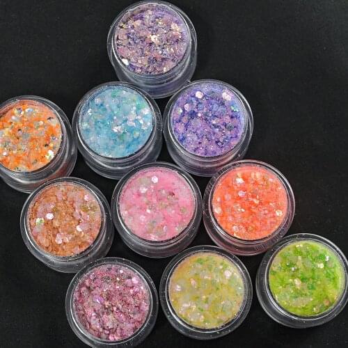 1Kg/Bag Nail Glitter Powder Mix Size Gradient Mermaid Hexagon Sequins 10 Colors Polish Makeup Manicure Chunky Flakes Bulk YJ-ID