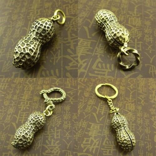 1pcs Pure Brass Peanut Pendant Car Keychain Ring Waist Belt Backpack Decor Accessory for Women Men Birthday Gift