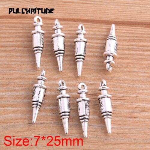 10PCS 14*19mm Metal Alloy Antique Silver color Color Syringe Charms Doctors Pendant For Jewelry Making DIY Handmade Craft