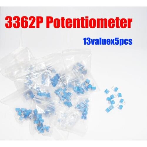 13valuesX5pc=65pcs 3362P 100R~500KR Potentiometer Assorted Kit 101 202 204 105 etc