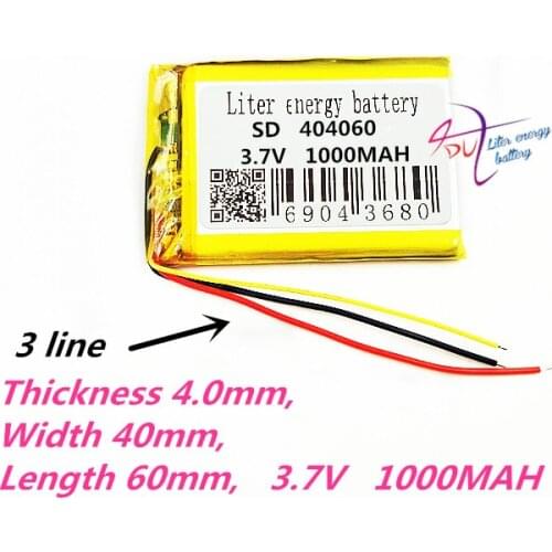 3 line 404060 3.7V 1000mAh Lithium Polymer Li-Po li ion Rechargeable Battery cells For Mp3 MP4 MP5 GPS mobile bluetooth