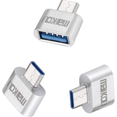 3Pieces Portable USB 3.0 to USB Type C Adapter OTG Connector for All Type-C Devices Silver