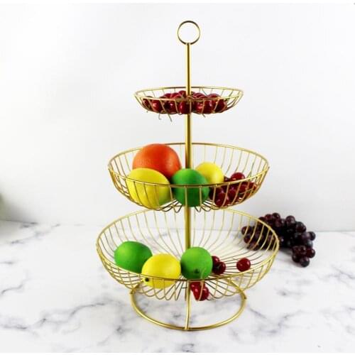 3 Tier Retro Simple Round Metal Household Fruit Plate Tray Stand Storage Basket Fruit Basket Home Organizer rattan basket toy