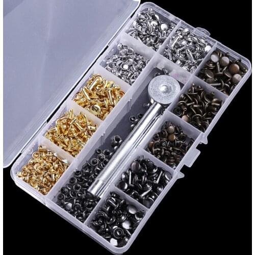480Pcs Leather Rivets Kit Double Cap Rivets Studs Round Rivet With Punch Pliers for DIY Leather Craft Bag Belt Clothing Garment