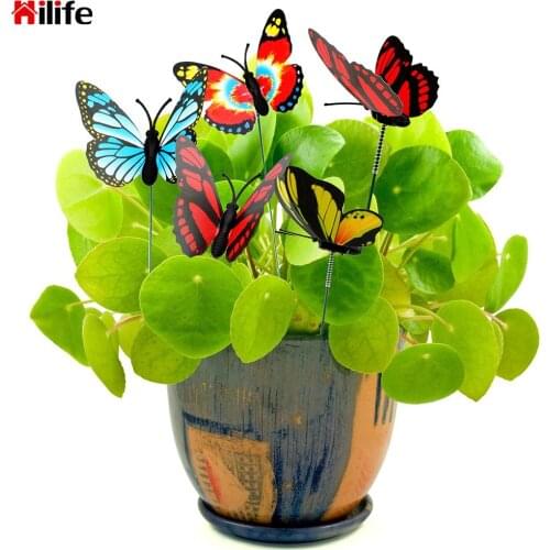 5 Pcs/Bunch With Pile Colorful Butterfly Stakes Home improvement Butterfly Flower Pots Decoration Outdoor Decor Garden Supplies