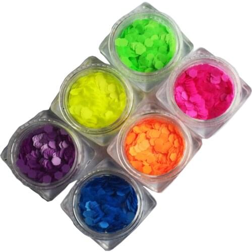 6Pot Hexagon Neon Matte Color Nail Glitters Set 3MM Nail Art Sequins Flakes Slice Gel Polish Makeup Manual DIY Craft Decoration