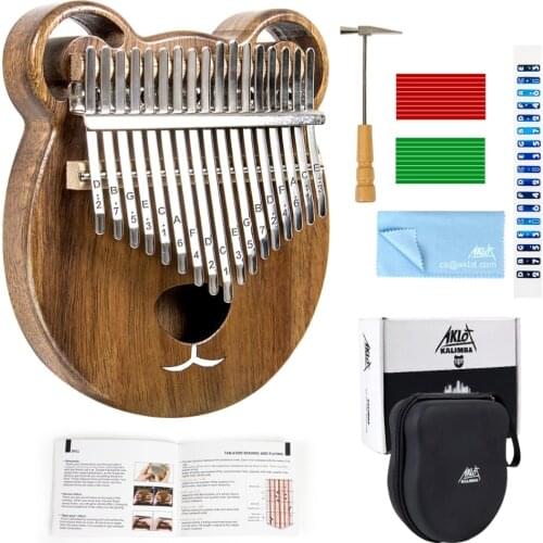 Aklot 17 Key Kalimba Thumb Piano Solid Walnut Wood Marimba Kit with Sticks Case Bag Tuning Hammer Booklet Full Accessories