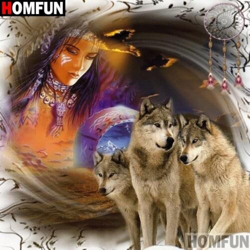 HOMFUN Full Square/Round Drill 5D DIY Diamond Painting "Wolf beauty" 3D Diamond Embroidery Cross Stitch Home Decor A19197