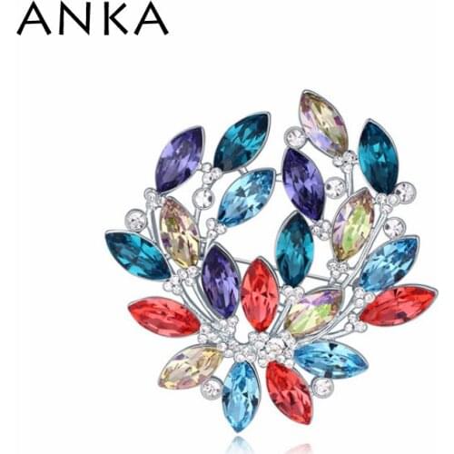 ANKA Brooches Shiny Flower Crystal Brooches Ornaments Clamp Accessory Main Stone Crystals from Austria #112818
