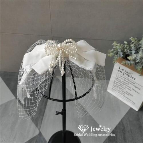 CC Bridal Veil Lvory White Wedding Accessories for Bride Flower Hollow 100% Handmade Hair Veils Butterfly Shape Pearl DIY 5213