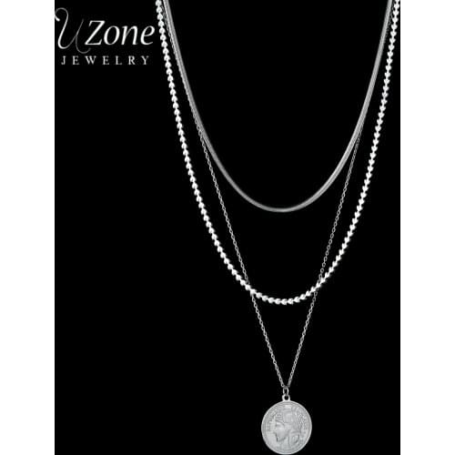 UZone 2021 Fashion Stainless Steel Three-Layers One Piece Chain Necklace Round Pendant Jewelry Gift for Families or Friends