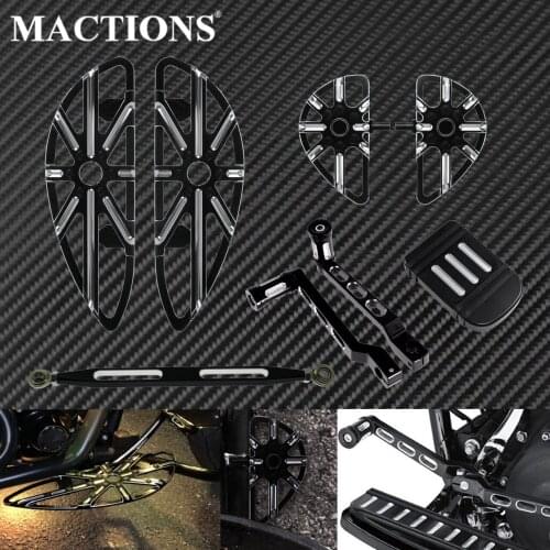 Motorcycle Black Driver Rear Floorboard Footpegs Heel Toe Shifter Lever Linkage Brake Pedal Pad For Harley Touring Softail Dyna