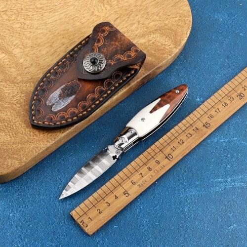 Childlike Damascus Outdoor Convenient Carry Camping Survival Hunting Knife Tactical Self-defense Knife EDC Tool Pocket Fruit Kni