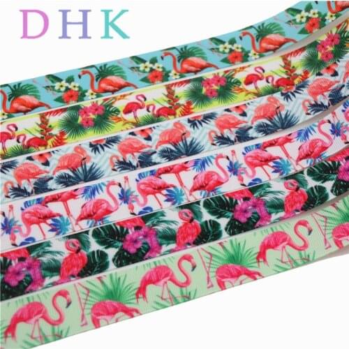DHK 50yards flamingo printed grosgrain Ribbon Accessory hairbow headwear decoration Wholesale OEM DIY S843
