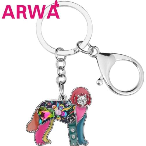 ARWA Enamel Newfoundland Dog Key Chains Standing Animal Jewelry Key Rings Gift For Women Girl Handbag 2019 New Charm Accessories