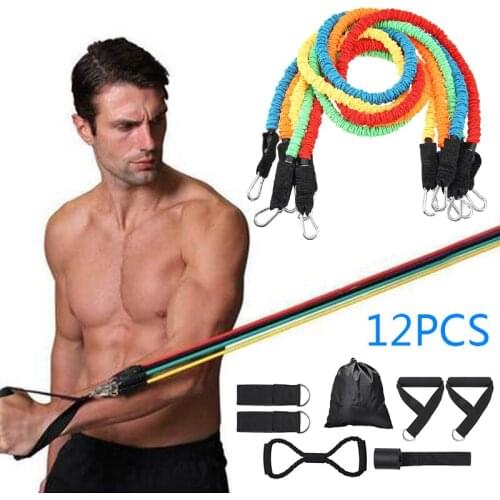 12pcs/set Resistance Band Expander Yoga Gym Fitness Elastic Stretching Strap Pull Ropes Muscle Exercise 5 Progressive Levels