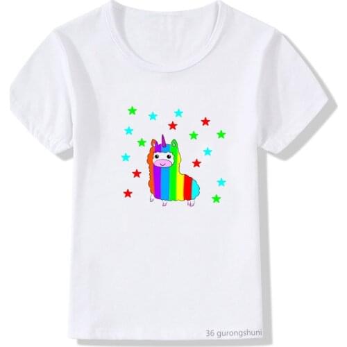 Unicorn Horse Sheep Print T Shirt Kawaii Animal T Shirts Cartoon Kid Children Clothes Girl Summer Tops T-Shirt Lovely T Shirt