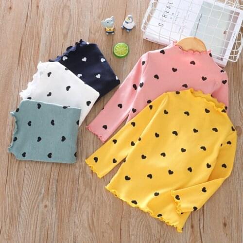Cotton Girls T-Shirt Long-sleeve Baby Kids Heart Print Bottoming Shirts for Children Clothes New Spring Girls Tops for Baby Girl