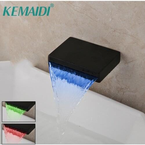 KEMAIDI Matte Black Faucet Spout Chrome Polish Waterfall LED Changing Bathroom Water Basin Sink Mixer Tap Bathtub Faucet