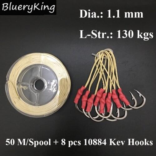 BlueKim 50M/Spool 1.1MM 130Kgs 8 Strands Braided Assist Fish Hooks Assistant Hooks Kevlar Line Kevlar Fishing Line High Stronger