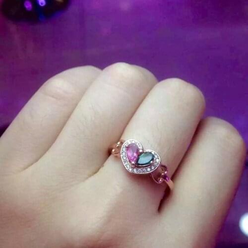 Natural multicolor tourmaline gem Ring Natural peridot ring S925 sterling silver trendy Romantic women girl party gift Jewelry