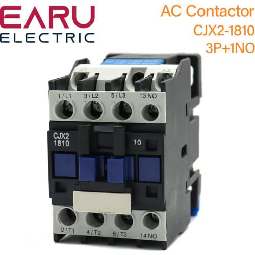 CJX2-1810 LC1 AC Contactor 18A 3 Phase 3-Pole NO Coil Voltage 380V 220V 110V 36V 24V 50/60Hz Din Rail Mounted 3P+1NO Normal Open