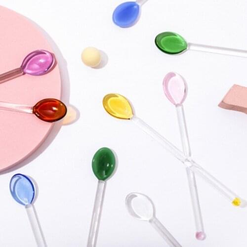 Creative Colored Transparent Long Handle Glass Coffee Mixing Spoons Dessert Glass Spoons Tableware
