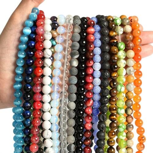 Natural Stone Bead Round Agates Amazonite Quartz Lava Tiger Eye Beads for Jewelry Making DIY Bracelet Accessorie 4/6/8/10/12mm