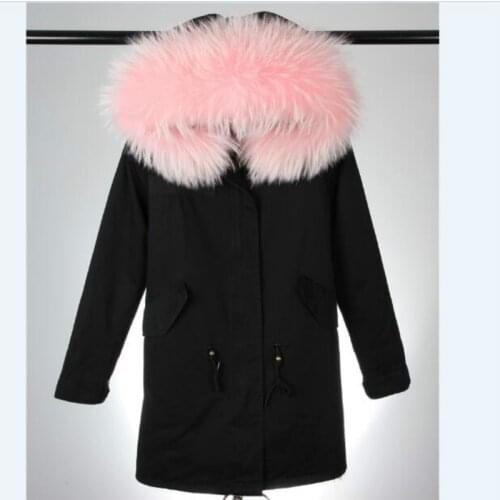 Maomaokong 2020 New winter feminine artificial fur thicker warm jacket lining real raccoon fur collar female coat coat