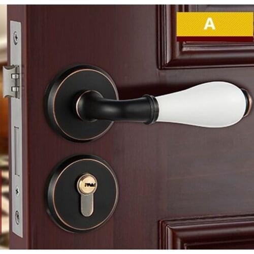 Black antique copper Split mechanical interior door lock retro bathroom bedroom kitchen solid wood door ceramic handle locks