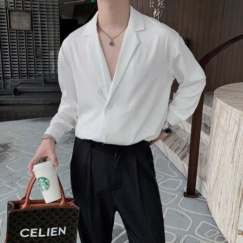 2021 Mens Suit Collar Lining Loose Coats Long Sleeve Slim Fit Shirt Men Solid French Cuff Mens Fashion Shirts Camisa Masculina