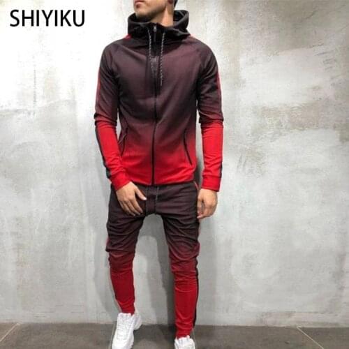 SHIYIKU Sportswear Set Brand Men 's Spring Autumn Zipper Sweatshirt Series 3d Gradient Color Jogging Sports Suit Two - Piece