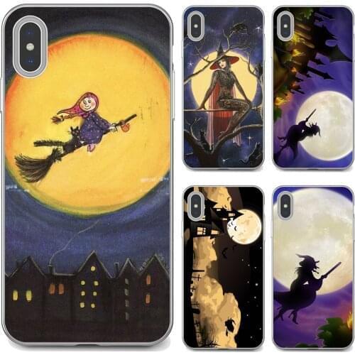 For Huawei Mate 20 30 40 7 8 9 10 Lite Pro P Smart 2018 2019 Plus G7 G8 Halloween-Witch-Flying-Broom-Moon Soft Bag Case