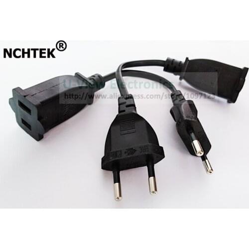 NCHTEK European 2Pin Male Plug to USA Female Power Adapter Cable,EU Male to US Nema 1-15R Power Adapter Cord/Free Shipping/1PC