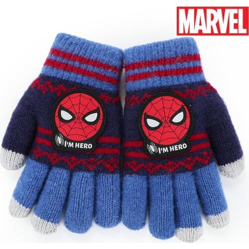 Original Spider-man Childrens Gloves Disney 5-12 Years Old Boys Fall Winter Warm Five-finger Kids Student Double Thicken