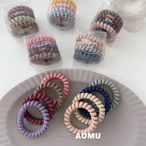 AOMU Simple Matte Multicolor Elastic Hair Bands Spiral Hair Ties For Girl Women Kid Telephone Cord Wire Hair Rope Modeling Tools
