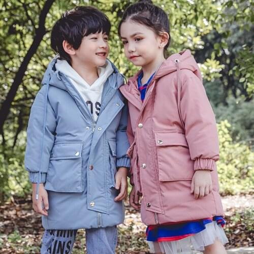 2019 New Mid Long Down Jacket Korean Thickened Hooded Down Jacket Boys Winter Jacket Girl Winter Jacket