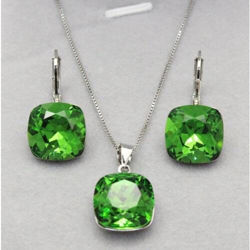 11.11 Sale Green Crystal Jewellery Set for Women Wedding Fashion Designers Stud Earings and Pendant Set for Valentines Day Gift