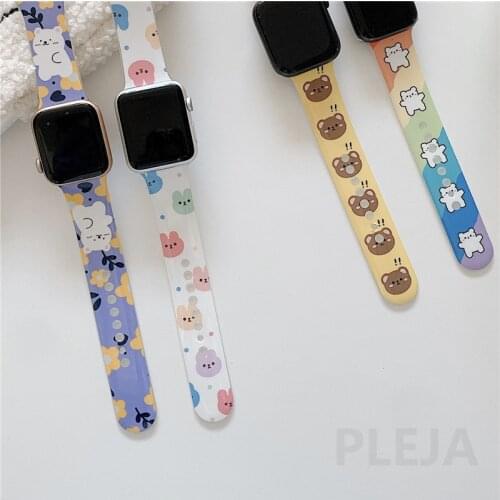 Cute Cartoon Bear Silicone WatchBand For Apple Watch 44mm 40mm 38mm 42mm For iWatch Band Series 6 5 4 3 2 1 Watch Strap Bracelet