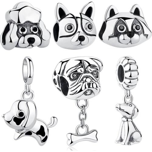 Silver Pet Dog Charm Fit Original Bracelet Beads 925 Sterling Silver Cute Animals Charm Authentic Jewelry Making