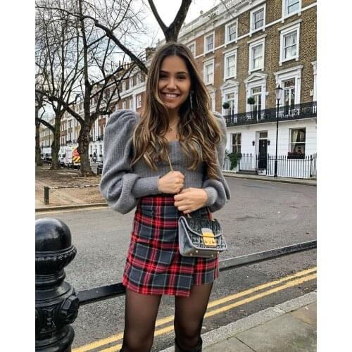 Niche bubble lantern sleeve sweater womens early spring 2021 new explosive style foreign square neck sweater women