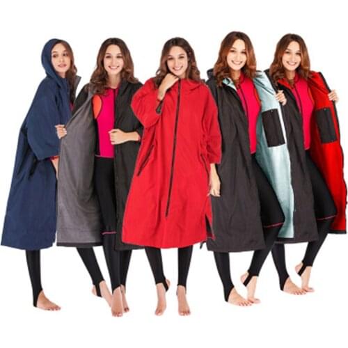 Hot Sale Windproof Thickened Waterproof Hooded Rain Poncho Wetsuit Robe Microfiber Towel Cloth Lined For Beach Surfing 2021 New