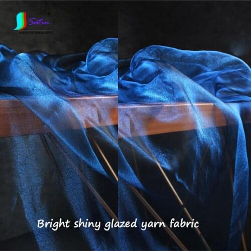 Bright Shiny Glazed Blue Thin Yarn Perspective Dazzling Mesh Fabric Skirt Wedding Dress Fashion Design Background Fabric A0325F