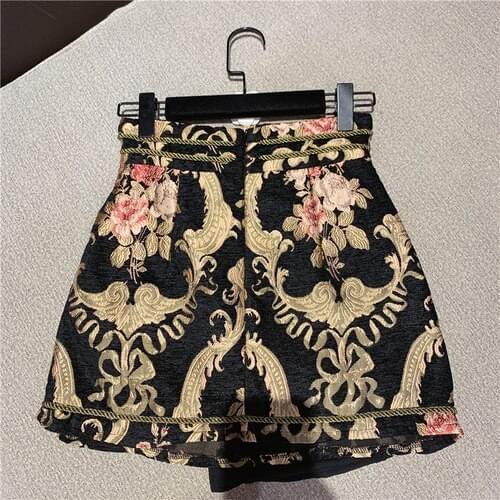 Embroidery High Waist Pantskirt Women 2021 Spring New Retro Elegant Lady Floral Shorts Women Clothing