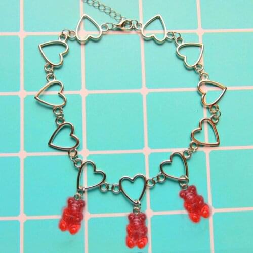 Y2K Jewelry Candy Color Bear Heart Pendant Necklace for Women Vintage Fashion Harajuku Punk Necklace 90s Aesthetic Gifts New